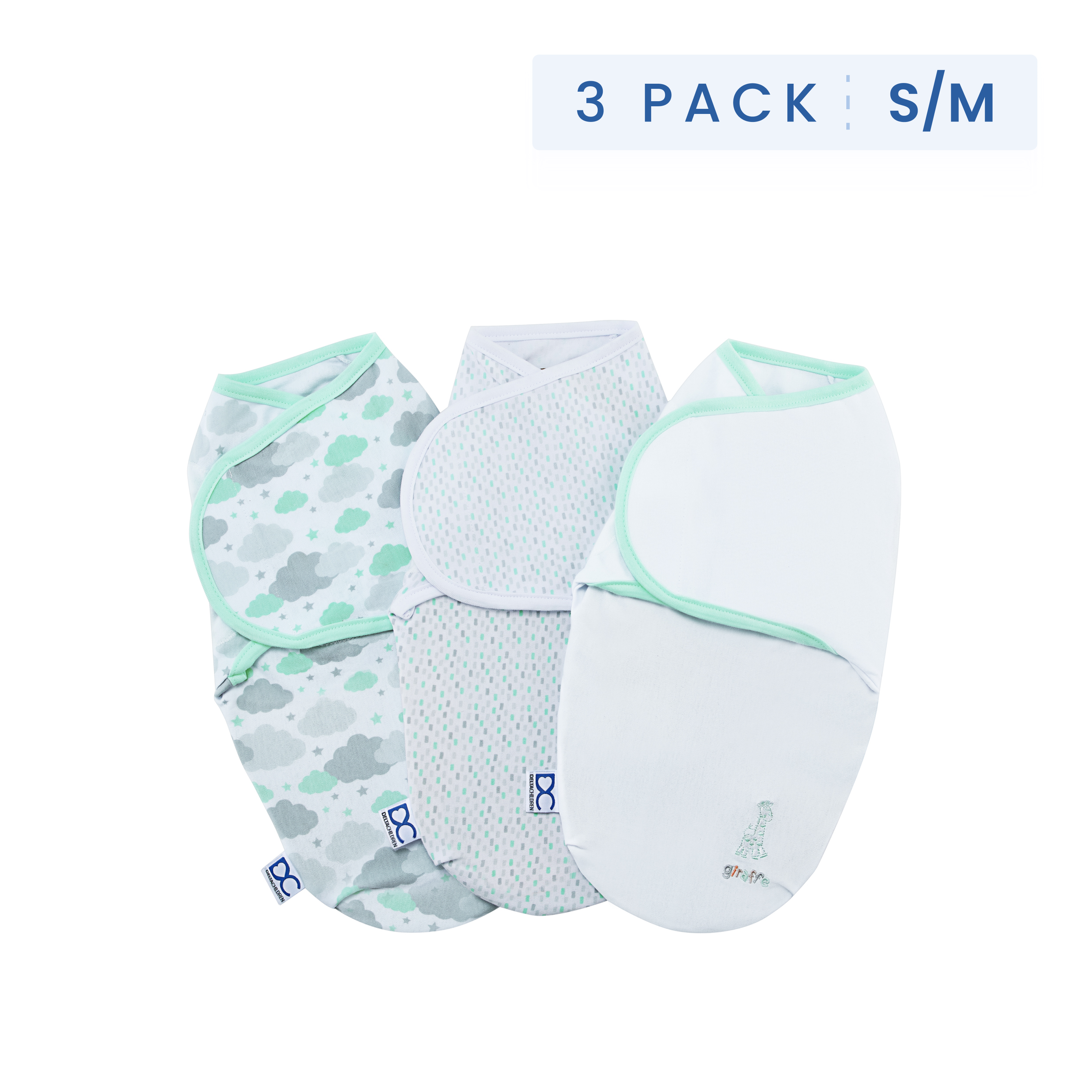 Little Lambs Adjustable Swaddle Wrap - Size Small/Medium, Fits Babies 0-3 Months/7-14 lbs., 3-Pack