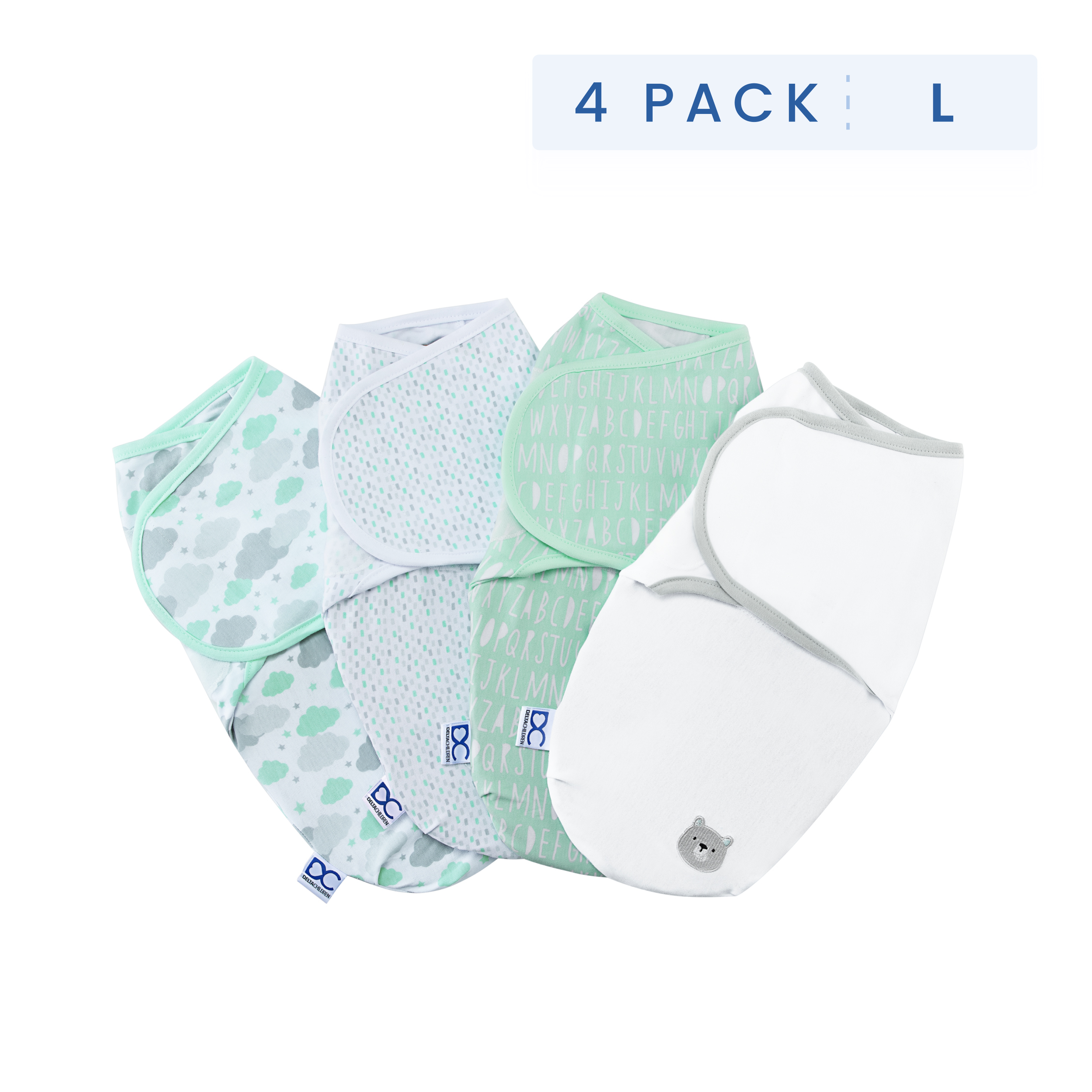 Little Lambs Adjustable Swaddle Wrap - Size Large, Fits Babies 3-6 Months/14-18 lbs., 4-Pack
