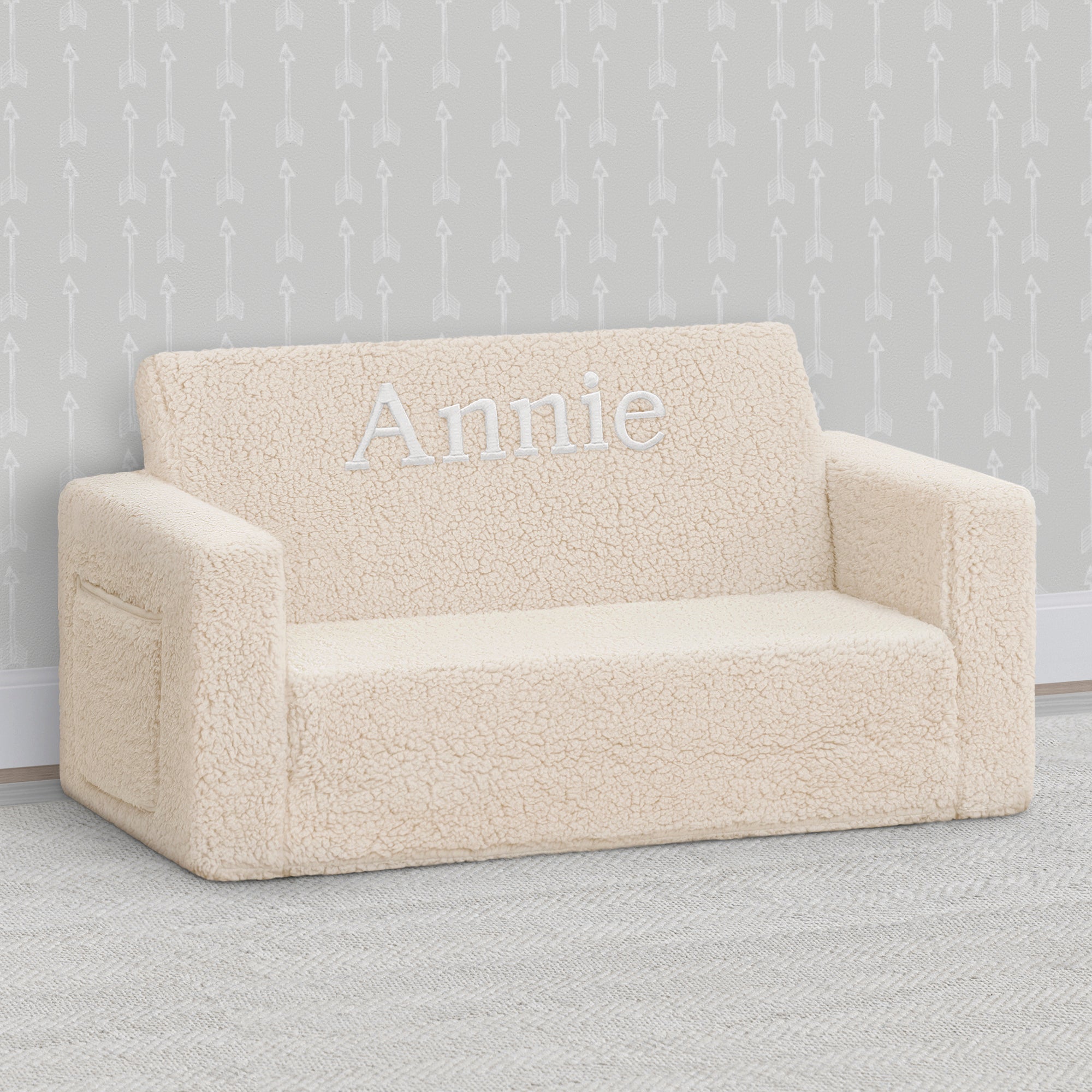 Personalized Cozee Flip-Out Sherpa 2-in-1 Convertible Sofa to Lounger for Kids
