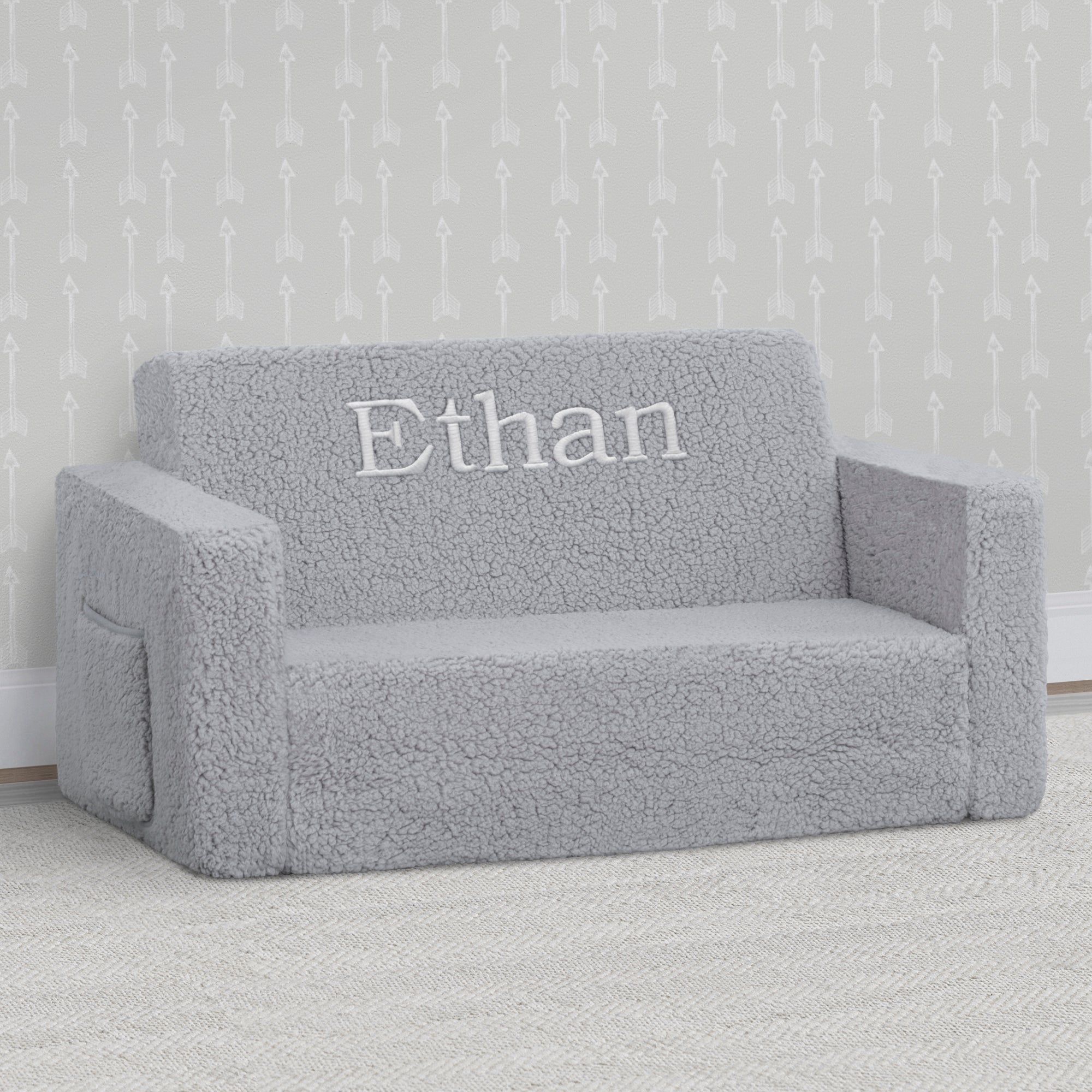 Personalized Cozee Flip-Out Sherpa 2-in-1 Convertible Sofa to Lounger for Kids